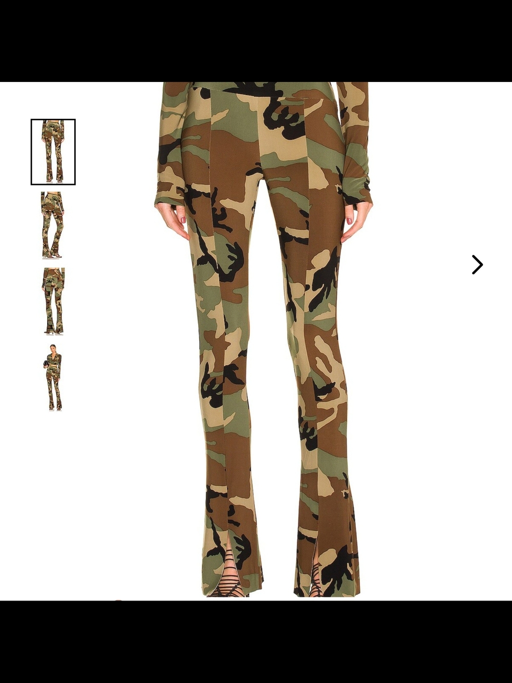 Norma Kamali Olive & Brown Camouflage Flare Pants - Picture 4 of 4